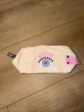 Benefit Beige Canvas Pencil Pouch with Pink Handle and Eye Motif